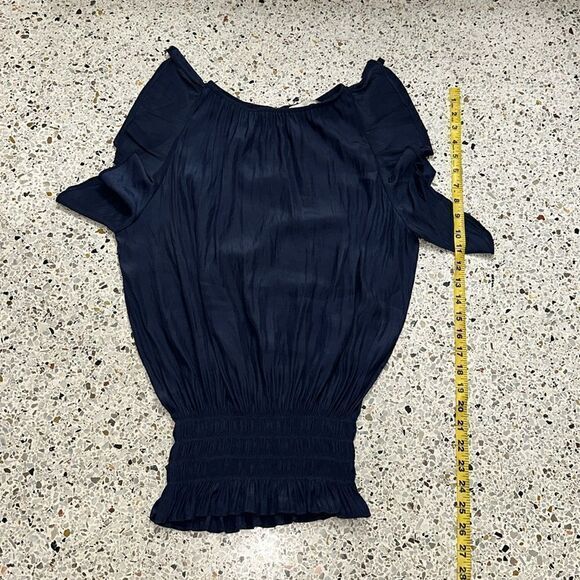 EUC Ramy Brook navy blue silk flutter sleeve tank small s elastic waist - Picture 4 of 6